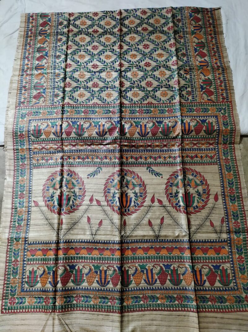 Full Madhubani Painted Ghicha Tussar Silk Saree