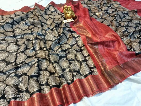 Pure Silk Tussar Ghicha Screen Printed Saree