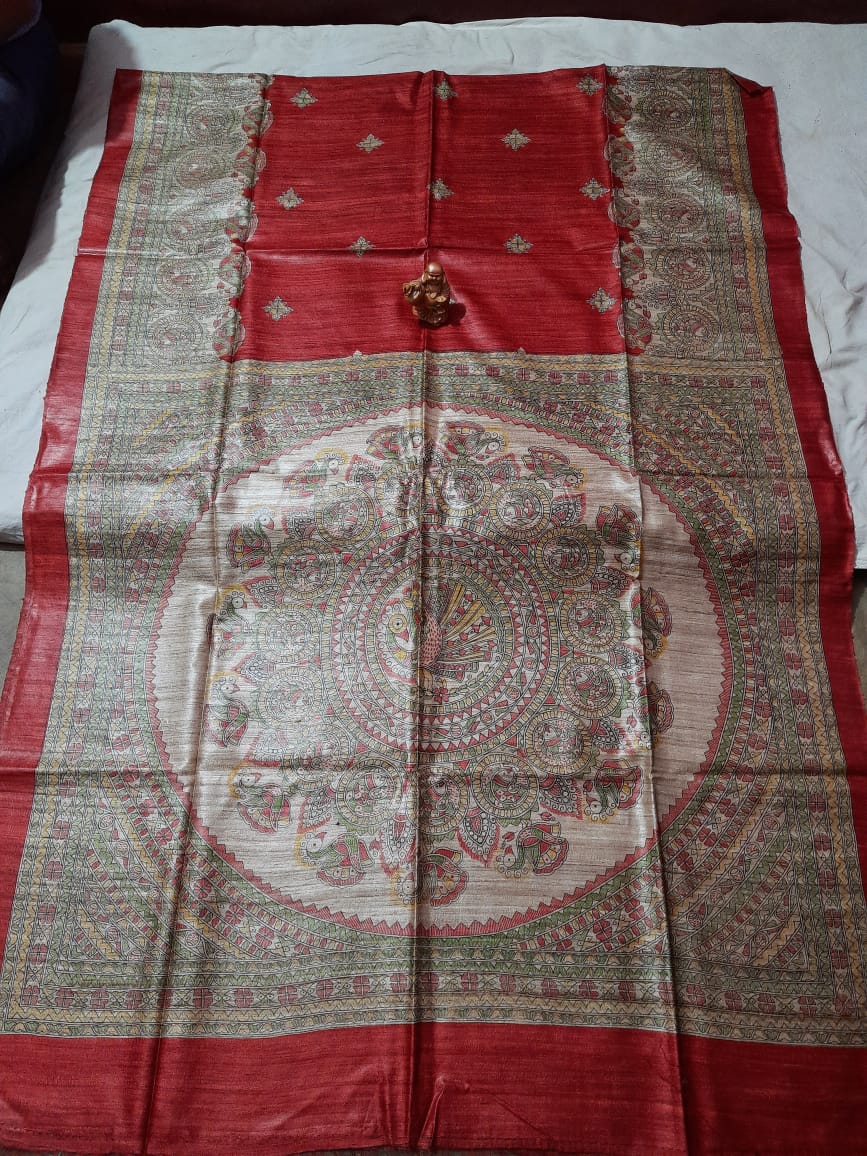 Pure Silk Tussar Ghicha Screen Printed Saree - Image 2