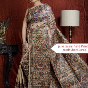 Full Madhubani Painted Ghicha Tussar Silk Saree