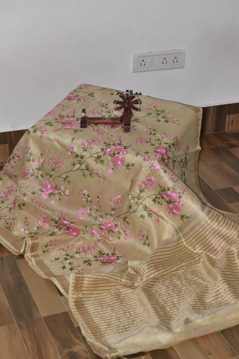 Hand-woven Thread Work Linen Cotton Saree