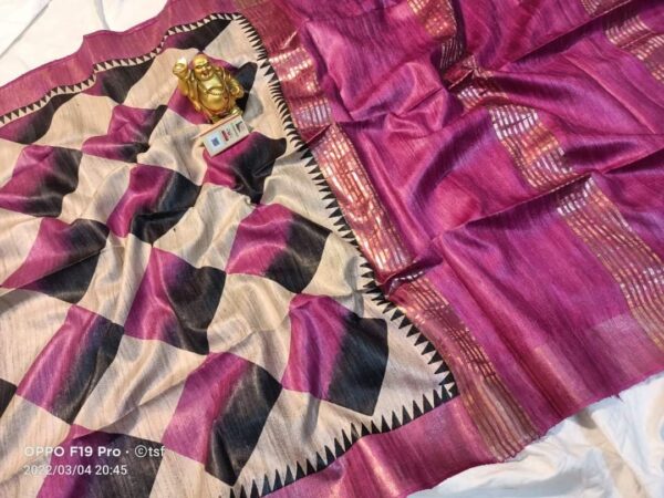 Pure Silk Tussar Ghicha Screen Printed Saree