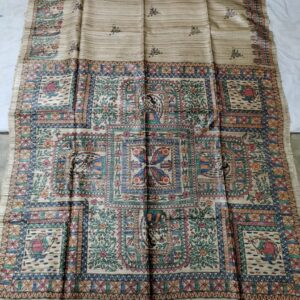 Madhubani Hand Painted Ghicha Tussar Silk Saree