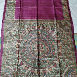 Madhubani Hand Painted Ghicha Tussar Silk Saree