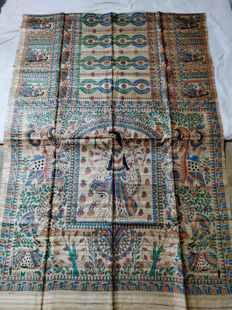 Full Madhubani Painted Ghicha Tussar Silk Saree