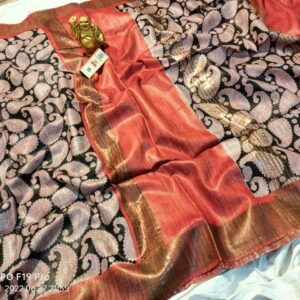 Pure Silk Tussar Ghicha Screen Printed Saree
