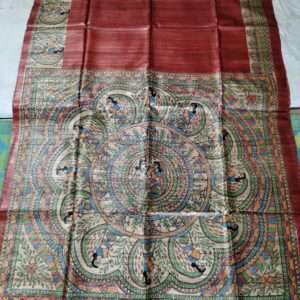 Madhubani Hand Painted Ghicha Tussar Silk Saree