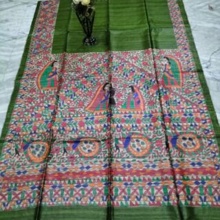 Hand Painting Tussar Ghicha Silk Saree