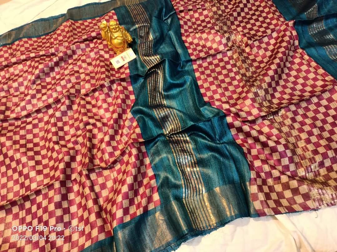Pure Silk Tussar Ghicha Screen Printed Saree