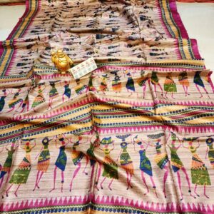 Pure Silk Tussar Ghicha Screen Printed Saree