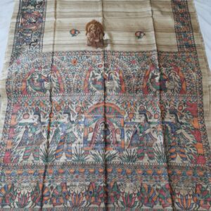Madhubani Hand Painted Ghicha Tussar Silk Saree