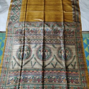 Madhubani Hand Painted Ghicha Tussar Silk Saree