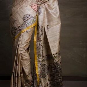 Pure Silk Tussar Ghicha Screen Printed Saree