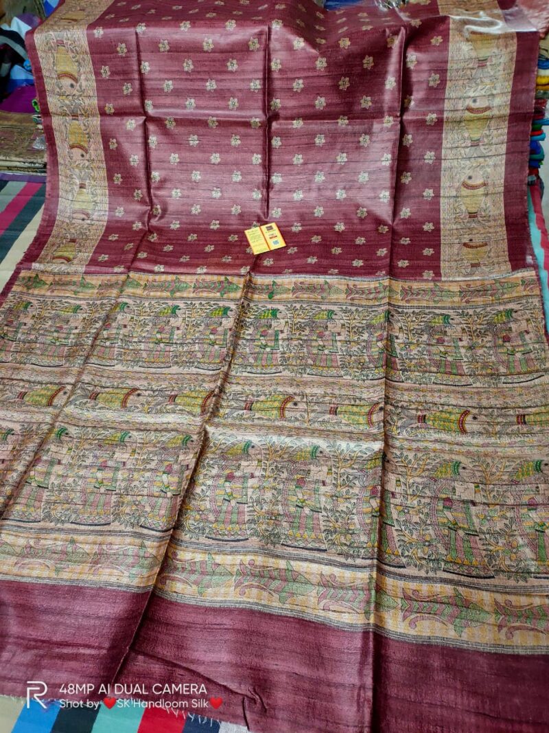 Pure Silk Tussar Ghicha Screen Printed Saree
