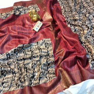 Pure Silk Tussar Ghicha Screen Printed Saree