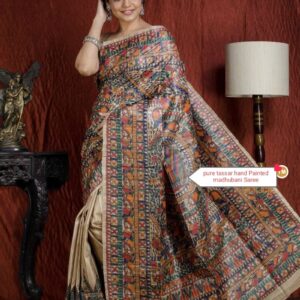 Full Madhubani Painted Ghicha Tussar Silk Saree