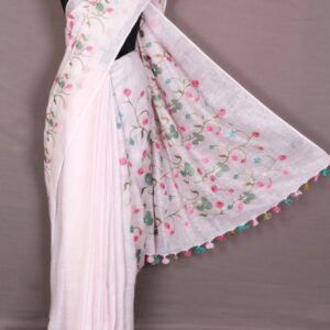 Hand-woven Thread Work Linen Cotton Saree