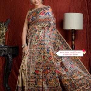 Full Madhubani Painted Ghicha Tussar Silk Saree