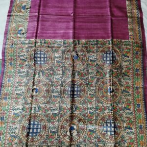 Madhubani Hand Painted Ghicha Tussar Silk Saree