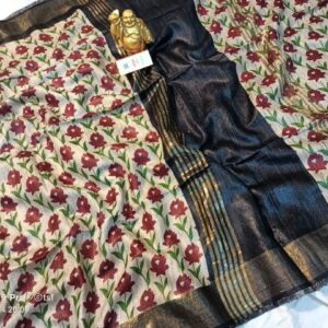 Pure Silk Tussar Ghicha Screen Printed Saree