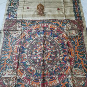 Madhubani Hand Painted Ghicha Tussar Silk Saree