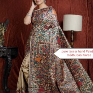 Full Madhubani Painted Ghicha Tussar Silk Saree