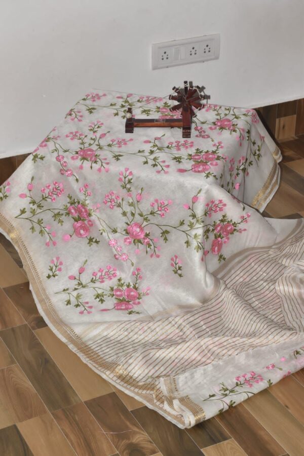 Hand-woven Thread Work Linen Cotton Saree