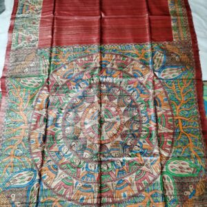 Madhubani Hand Painted Ghicha Tussar Silk Saree