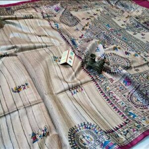 Pure Silk Tussar Ghicha Screen Printed Saree