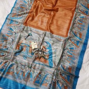 Pure Silk Tussar Ghicha Screen Printed Saree