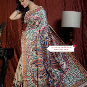 Full Madhubani Painted Ghicha Tussar Silk Saree
