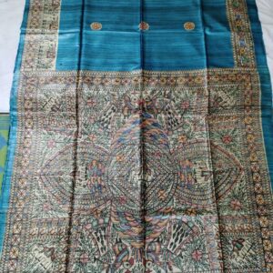 Madhubani Hand Painted Ghicha Tussar Silk Saree