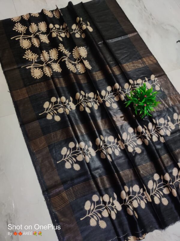 Pure Silk Tussar Ghicha Screen Printed Saree
