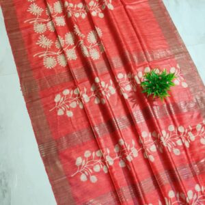 Pure Silk Tussar Ghicha Screen Printed Saree
