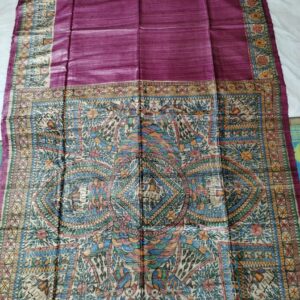 Madhubani Hand Painted Ghicha Tussar Silk Saree