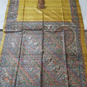 Madhubani Hand Painted Ghicha Tussar Silk Saree