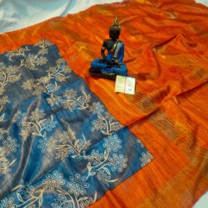 Pure Silk Tussar Ghicha Screen Printed Saree