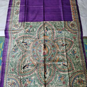 Madhubani Hand Painted Ghicha Tussar Silk Saree