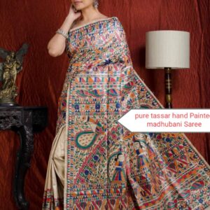 Full Madhubani Painted Ghicha Tussar Silk Saree