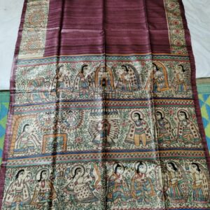 Madhubani Hand Painted Ghicha Tussar Silk Saree