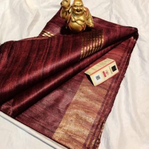Pure Silk Tussar Ghicha Saree with Woven Zari Border