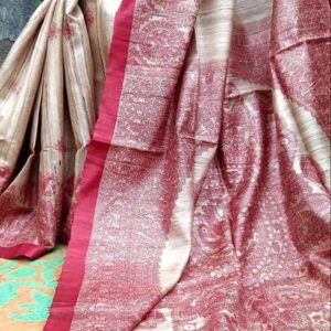 Pure Silk Tussar Ghicha Screen Printed Saree