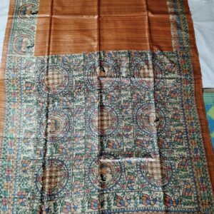 Madhubani Hand Painted Ghicha Tussar Silk Saree
