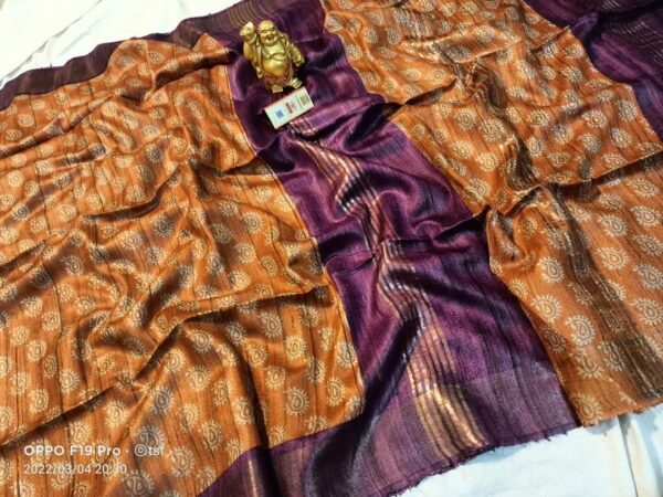 Pure Silk Tussar Ghicha Screen Printed Saree