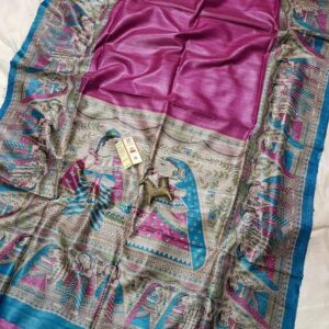 Pure Silk Tussar Ghicha Screen Printed Saree