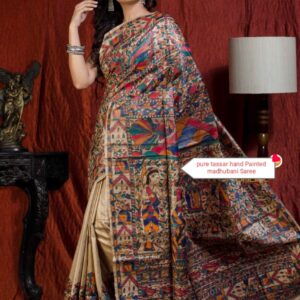 Full Madhubani Painted Ghicha Tussar Silk Saree