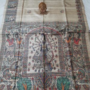 Madhubani Hand Painted Ghicha Tussar Silk Saree