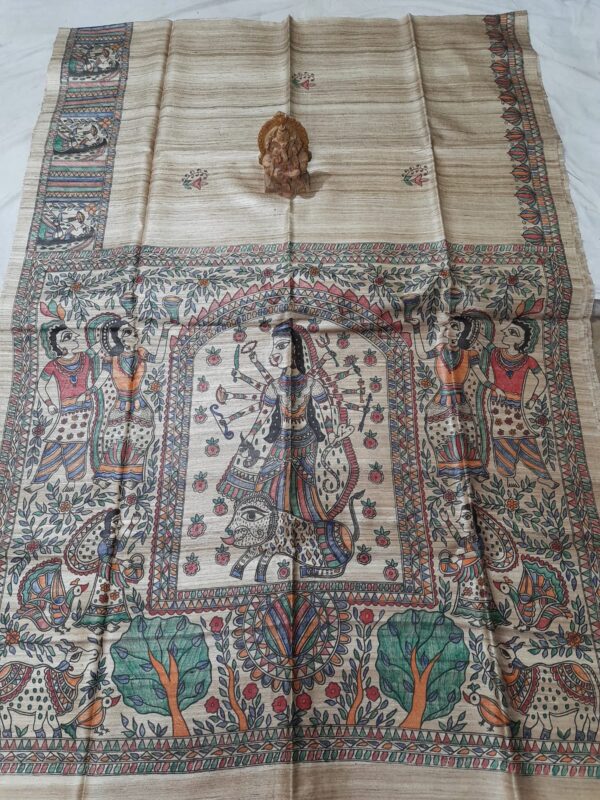 Madhubani Hand Painted Ghicha Tussar Silk Saree