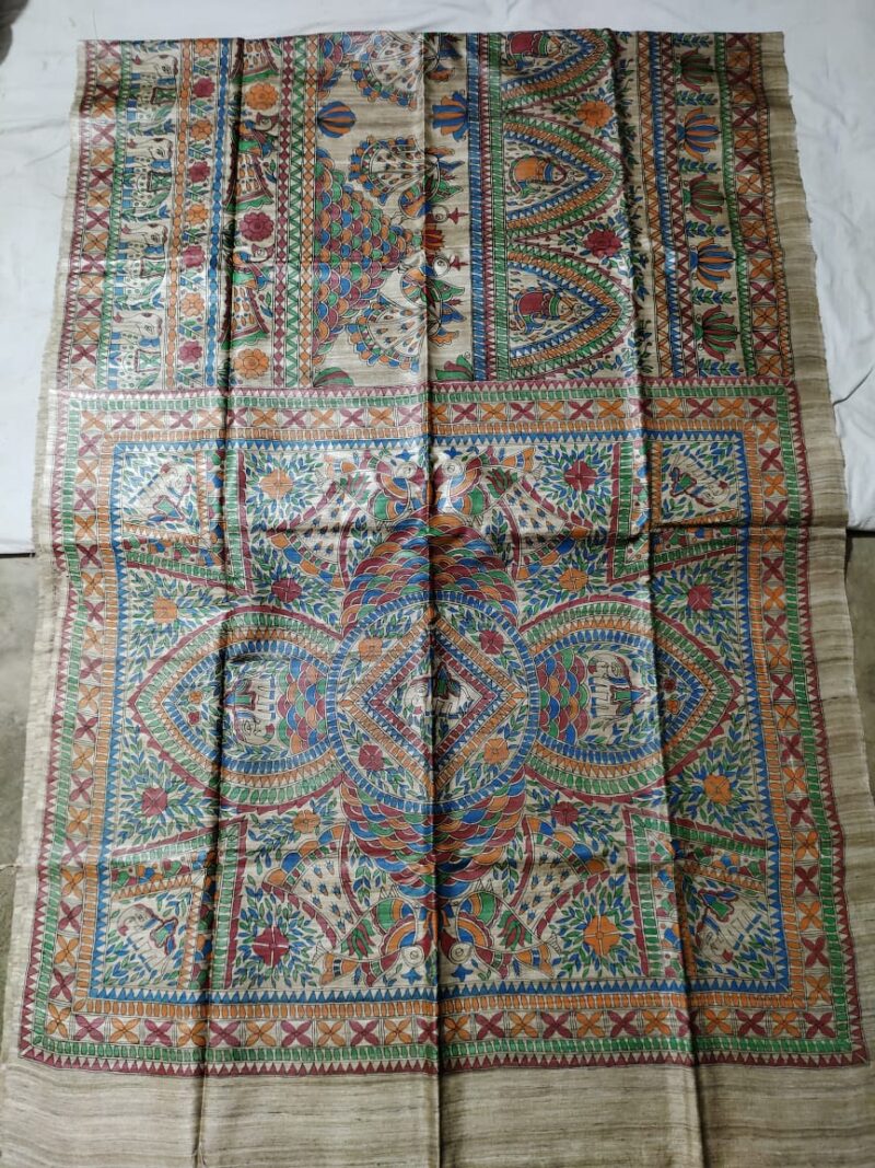 Full Madhubani Painted Ghicha Tussar Silk Saree
