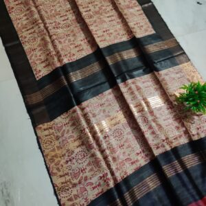 Pure Silk Tussar Ghicha Screen Printed Saree